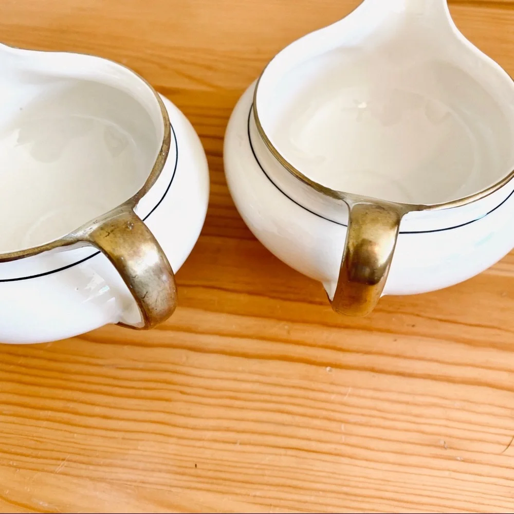 Antique 1940s 40s Creamer Set Eggshell Nautilus Cup Set Pair - Picture 5 of 8
